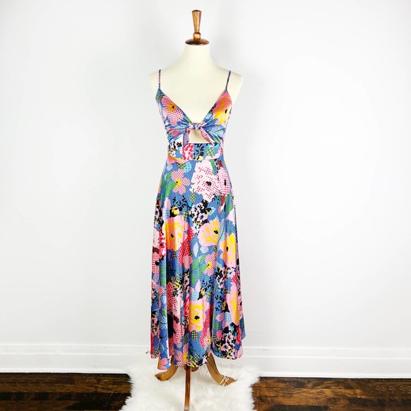 Esther & Co rainbow multicolor patchwork floral midi dress Karago Size US 4 XS - Picture 1 of 11